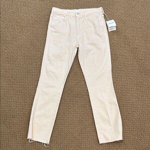 NEW Mother High Waisted Rascal Ankle Fray Jeans size 27 Chalk It Up Ivory